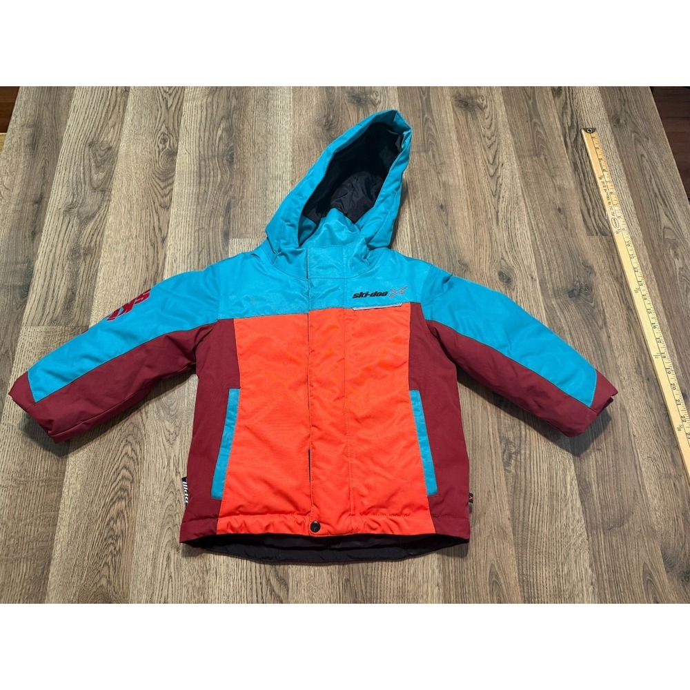 Ski-Doo Jacket Youth Kids 4 Blue Red Orange Winter Hoodie Puffer Jacket Full Zip